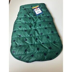 Top Paw Dog Puffer Vest/Jacket Green & Blue With Polka Dots size M
